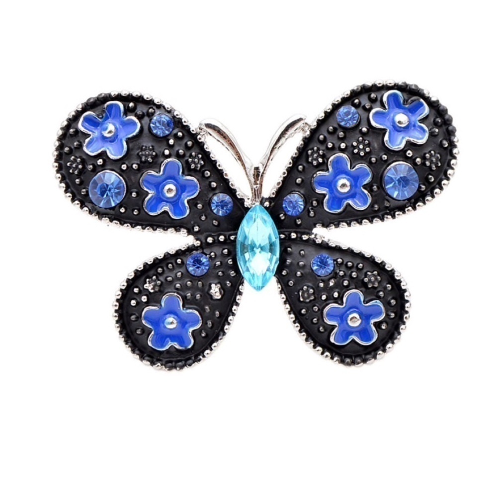 Blue Butterfly Silvertone Floral Butterfly Brooch